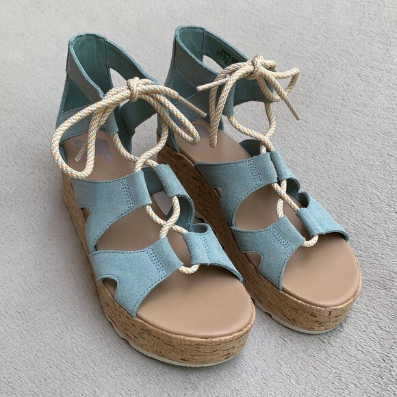 Sorel Cameron Suede Lace-Up Flatform Wedge Sandals Sz8 - Picture 4 of 16